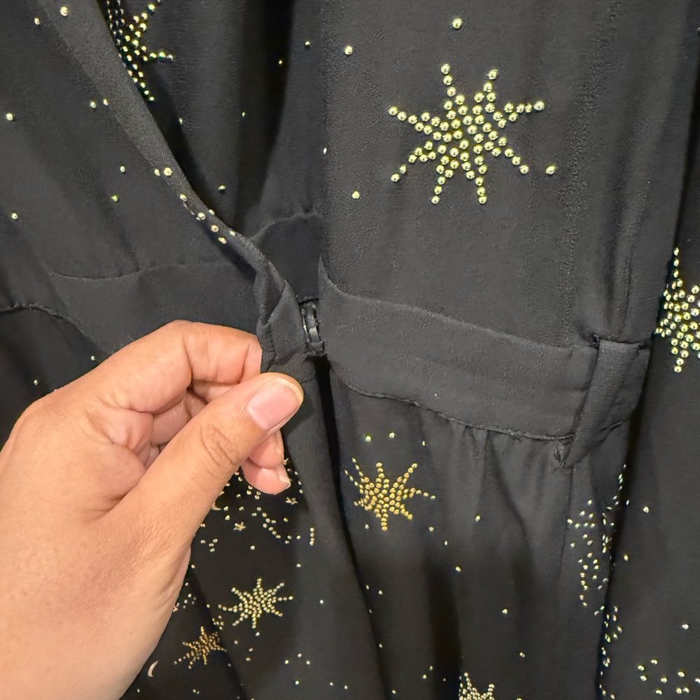 STINE GOYA Micaela Black Celestial Wrap Dress Gold & Silver Stars Small - Picture 4 of 7